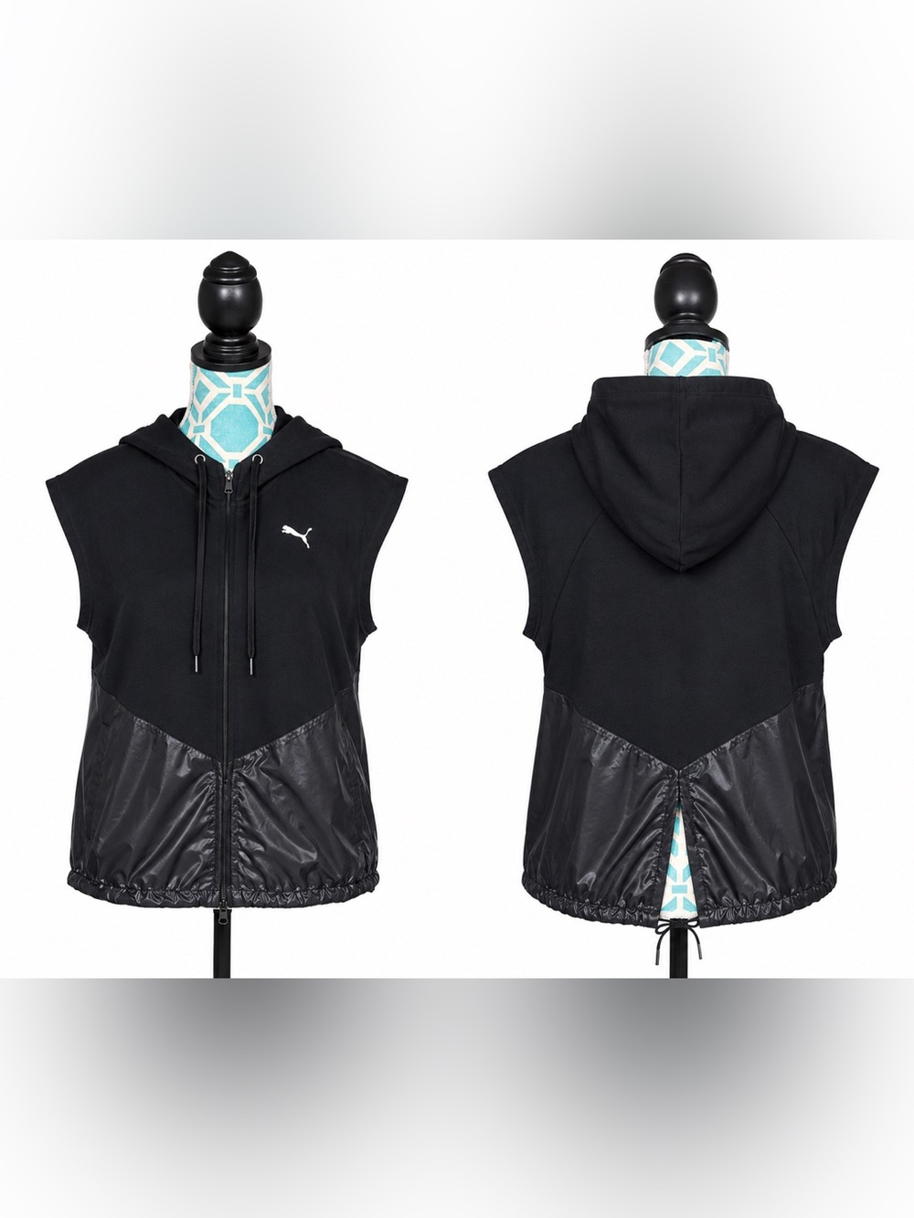 PUMA Transitions Sleeveless Full Zip Hooded Vest Black DryCELL Size Large Womens
